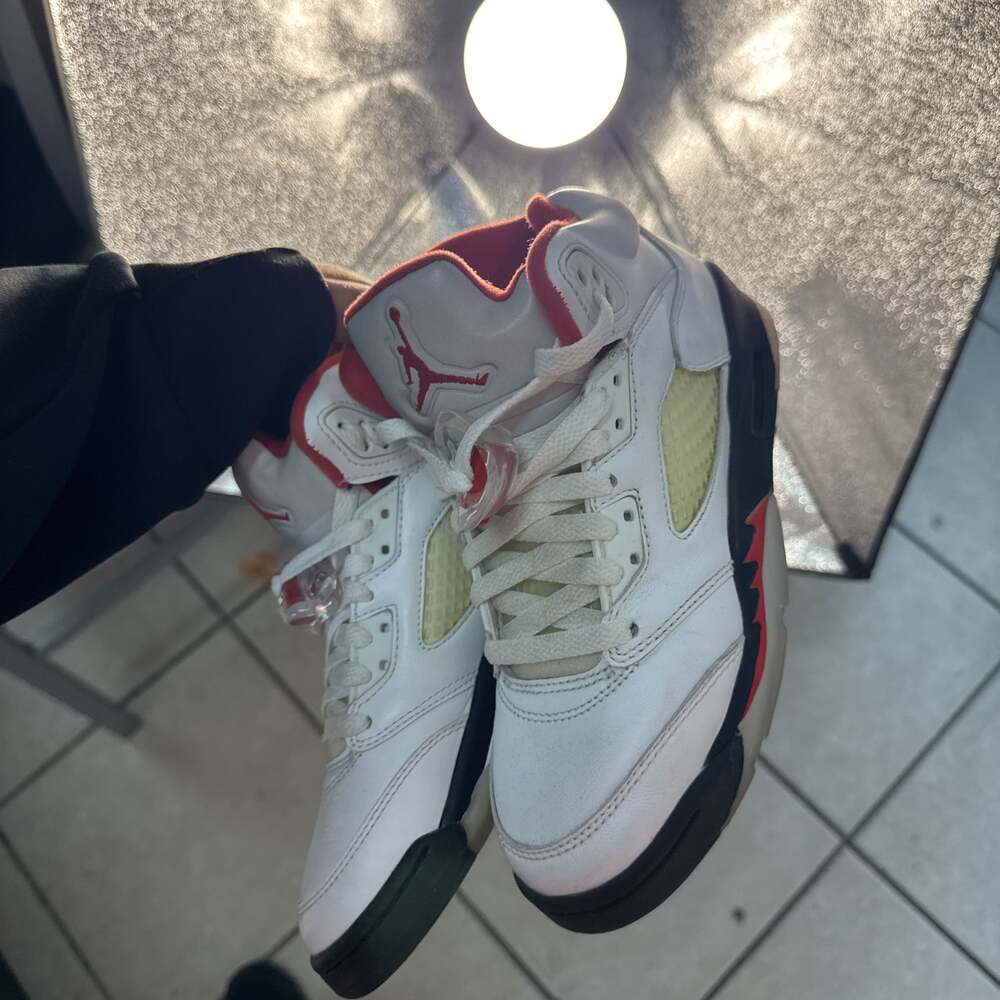RARE🔥 Nike Air Jordan 5 V Retro White Fire Red Black Sz 4.5Y 2013 440888-100 LE